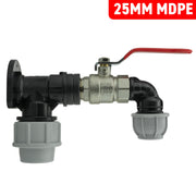 Wall Flange Kit 25mm MDPE + Lever Valve + 20mm MDPE Elbow - Home & Garden > Lawn & Garden Tech Hose & Fittings