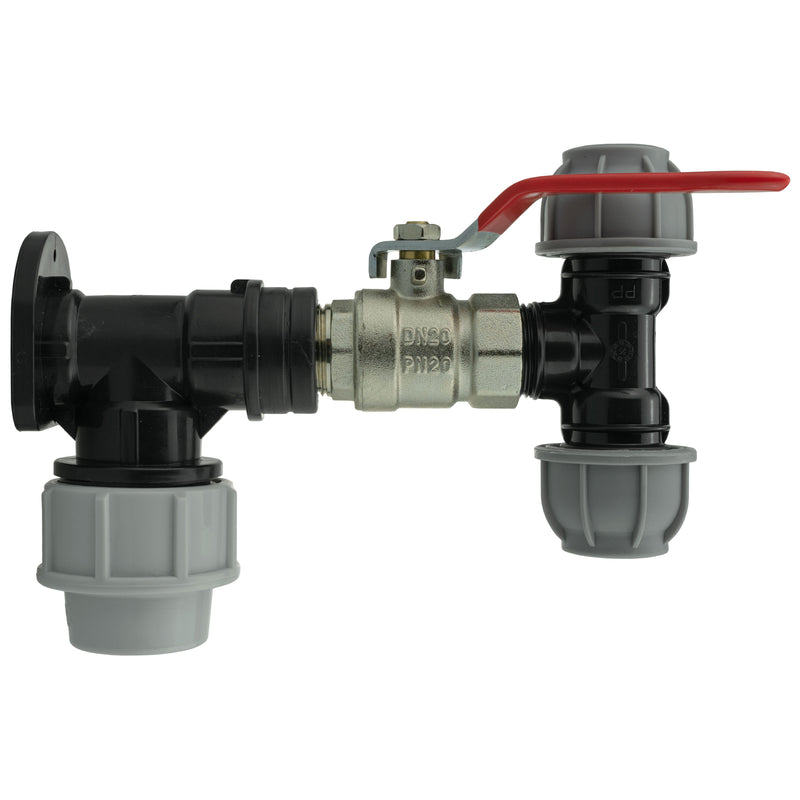 Wall Flange Kit 25mm MDPE + Lever Valve + 20mm MDPE Tee - Home & Garden > Lawn & Garden Tech Hose & Fittings
