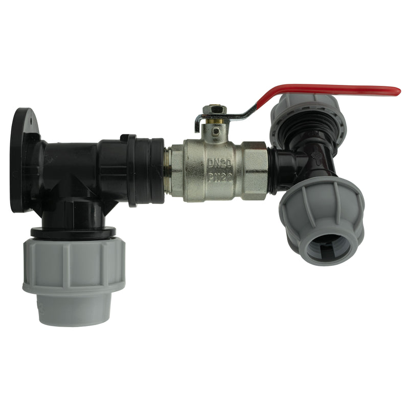 Wall Flange Kit 25mm MDPE + Lever Valve + 20mm MDPE Tee - Home & Garden > Lawn & Garden Tech Hose & Fittings