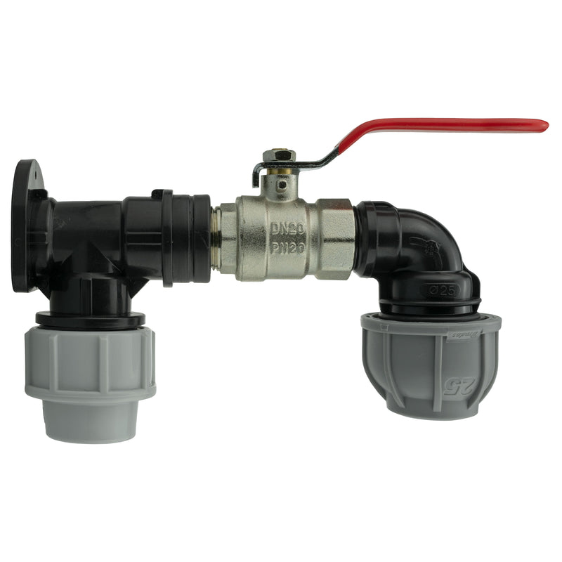 Wall Flange Kit 25mm MDPE + Lever Valve + 25mm MDPE Elbow - Home & Garden > Lawn & Garden Tech Hose & Fittings