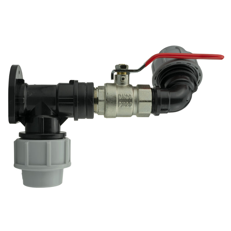 Wall Flange Kit 25mm MDPE + Lever Valve + 25mm MDPE Elbow - Home & Garden > Lawn & Garden Tech Hose & Fittings