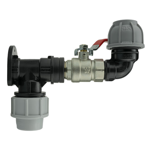 Wall Flange Kit 25mm MDPE + Lever Valve + 25mm MDPE Elbow - Home & Garden > Lawn & Garden Tech Hose & Fittings