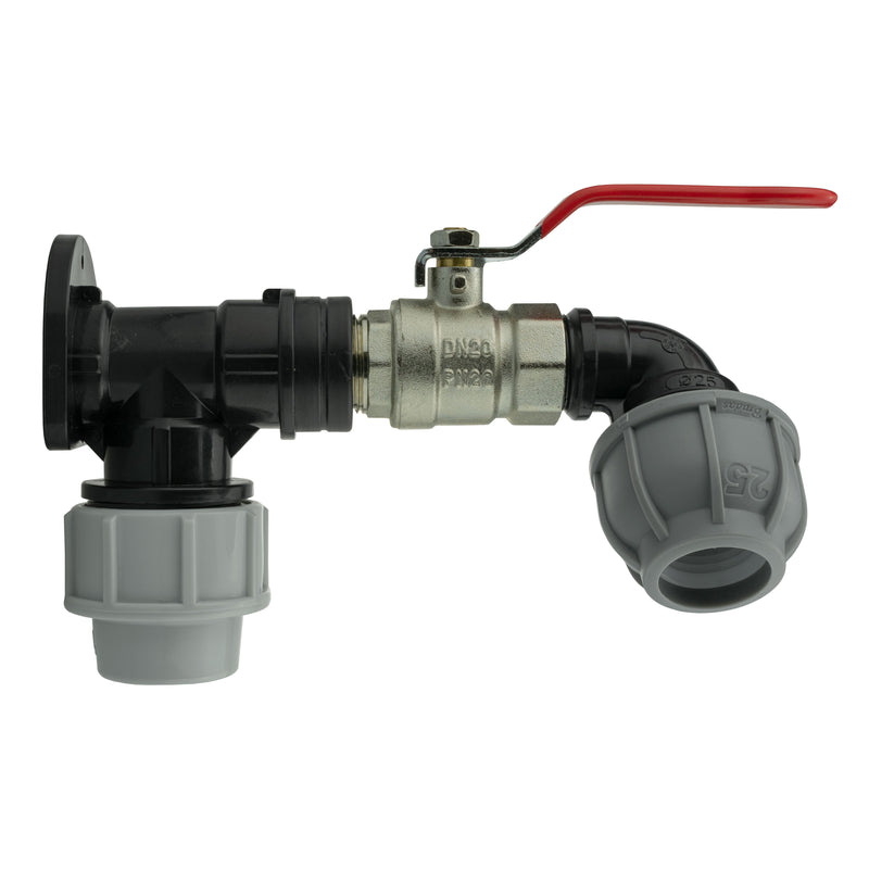 Wall Flange Kit 25mm MDPE + Lever Valve + 25mm MDPE Elbow - Home & Garden > Lawn & Garden Tech Hose & Fittings