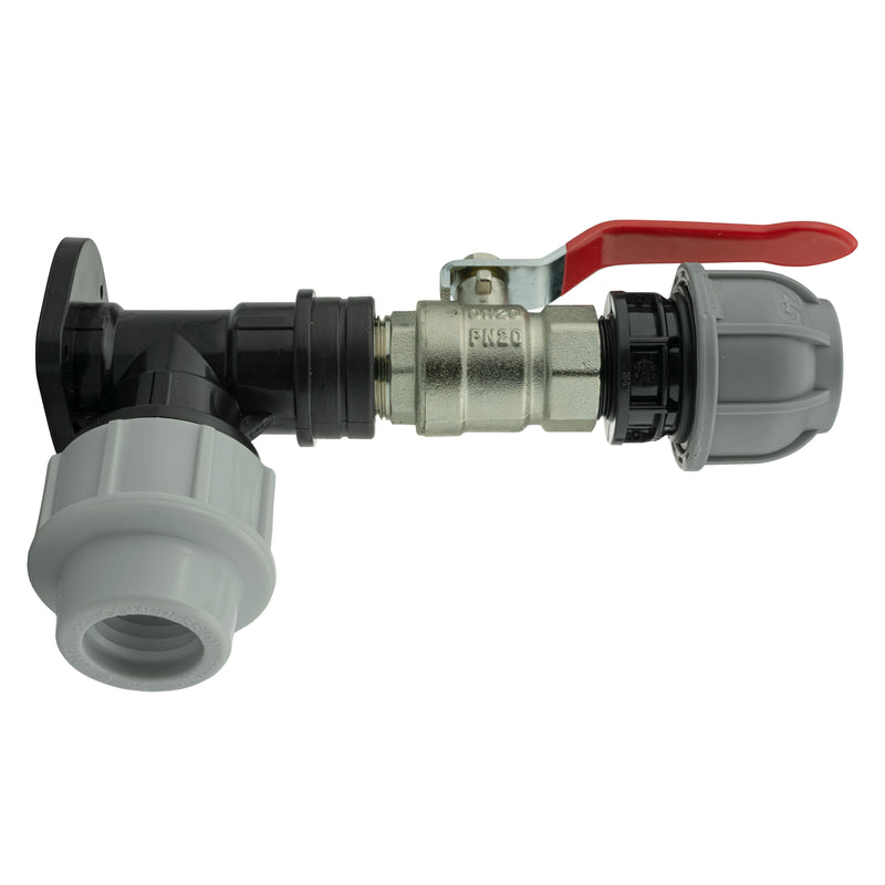 Wall Flange Kit 25mm MDPE + Lever Valve + 25mm MDPE Straight - Home & Garden > Lawn & Garden Tech Hose & Fittings