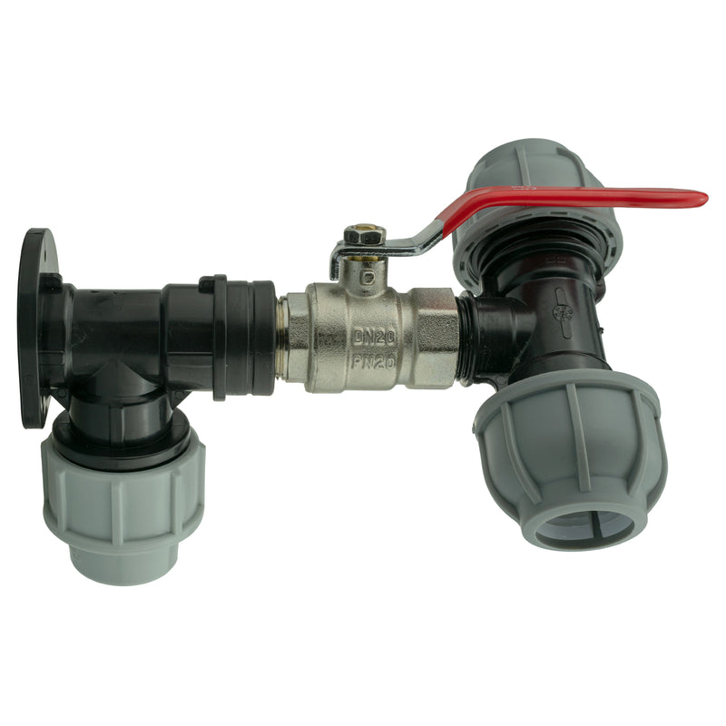 Wall Flange Kit 25mm MDPE + Lever Valve + 25mm MDPE Tee - Home & Garden > Lawn & Garden Tech Hose & Fittings