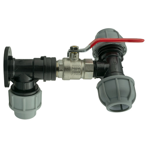 Wall Flange Kit 25mm MDPE + Lever Valve + 25mm MDPE Tee - Home & Garden > Lawn & Garden Tech Hose & Fittings