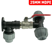 Wall Flange Kit 25mm MDPE + Lever Valve + 25mm MDPE Tee - Home & Garden > Lawn & Garden Tech Hose & Fittings