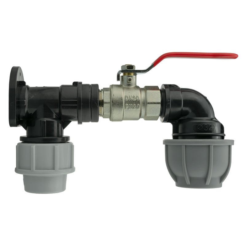 Wall Flange Kit 25mm MDPE + Lever Valve + 32mm MDPE Elbow - Home & Garden > Lawn & Garden Tech Hose & Fittings