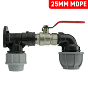 Wall Flange Kit 25mm MDPE + Lever Valve + 32mm MDPE Elbow - Home & Garden > Lawn & Garden Tech Hose & Fittings