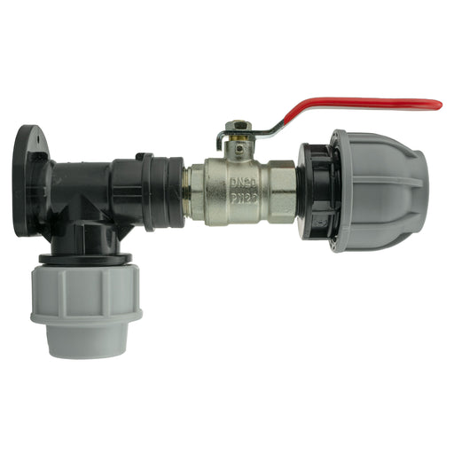 Wall Flange Kit 25mm MDPE + Lever Valve + 32mm MDPE Joiner - Home & Garden > Lawn & Garden Tech Hose & Fittings