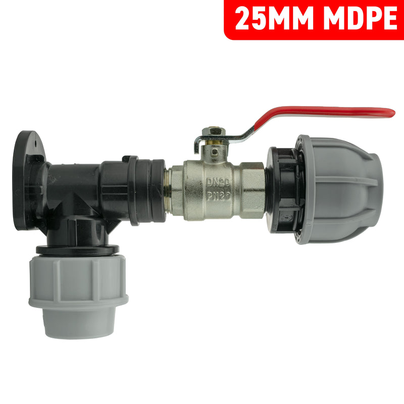 Wall Flange Kit 25mm MDPE + Lever Valve + 32mm MDPE Joiner - Home & Garden > Lawn & Garden Tech Hose & Fittings