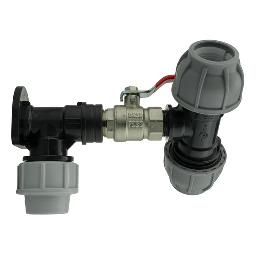 Wall Flange Kit 25mm MDPE + Lever Valve + 32mm MDPE Tee - Home & Garden > Lawn & Garden Tech Hose & Fittings