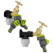 Wall Flange Kit 25mm MDPE + Brass Bib Tap + Lime Two Way Tap Splitter - Home & Garden > Lawn & Garden Tech Hose & Fittings