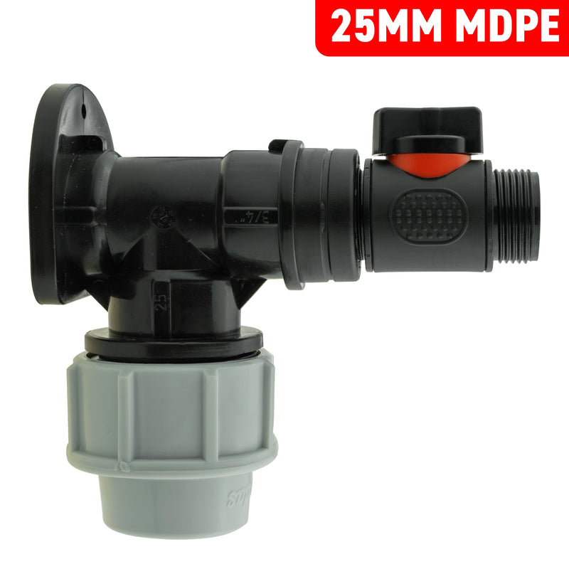 Wall Flange Kit 25mm MDPE + In-Line Valve - Home & Garden > Lawn & Garden Tech Hose & Fittings