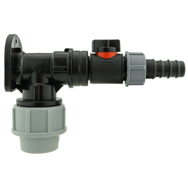 Wall Flange Kit 25mm MDPE + In-Line Valve + 20mm Barb - Home & Garden > Lawn & Garden Tech Hose & Fittings