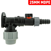 Wall Flange Kit 25mm MDPE + In-Line Valve + 20mm Barb - Home & Garden > Lawn & Garden Tech Hose & Fittings