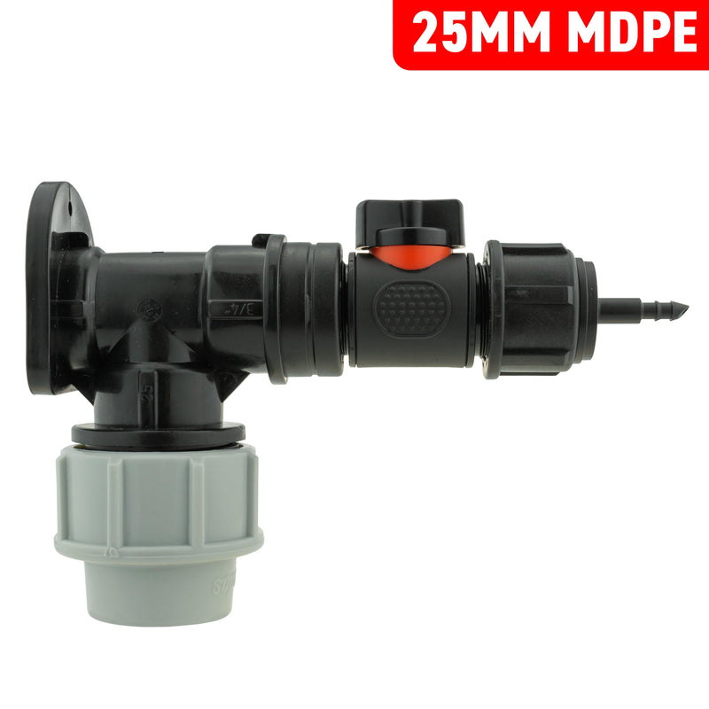 Wall Flange Kit 25mm MDPE + In-Line Valve + 4mm Micro Barb - Home & Garden > Lawn & Garden Tech Hose & Fittings