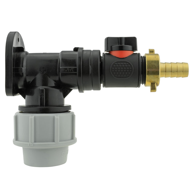 Wall Flange Kit 25mm MDPE + In-Line Valve + 13mm Brass Barb - Home & Garden > Lawn & Garden Tech Hose & Fittings