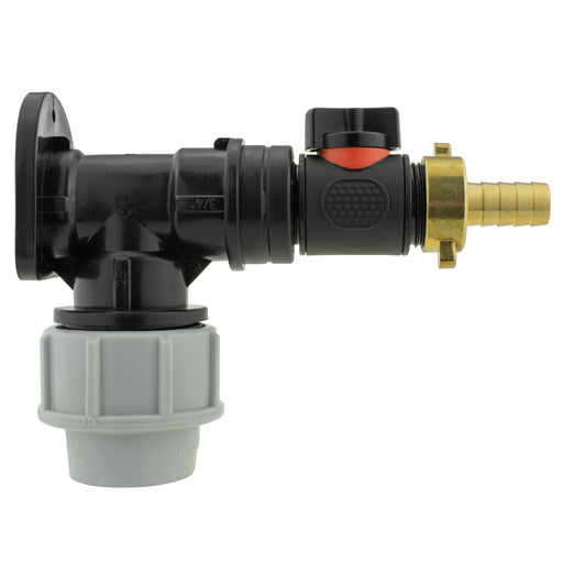 Wall Flange Kit 25mm MDPE + In-Line Valve + 13mm Brass Barb - Home & Garden > Lawn & Garden Tech Hose & Fittings