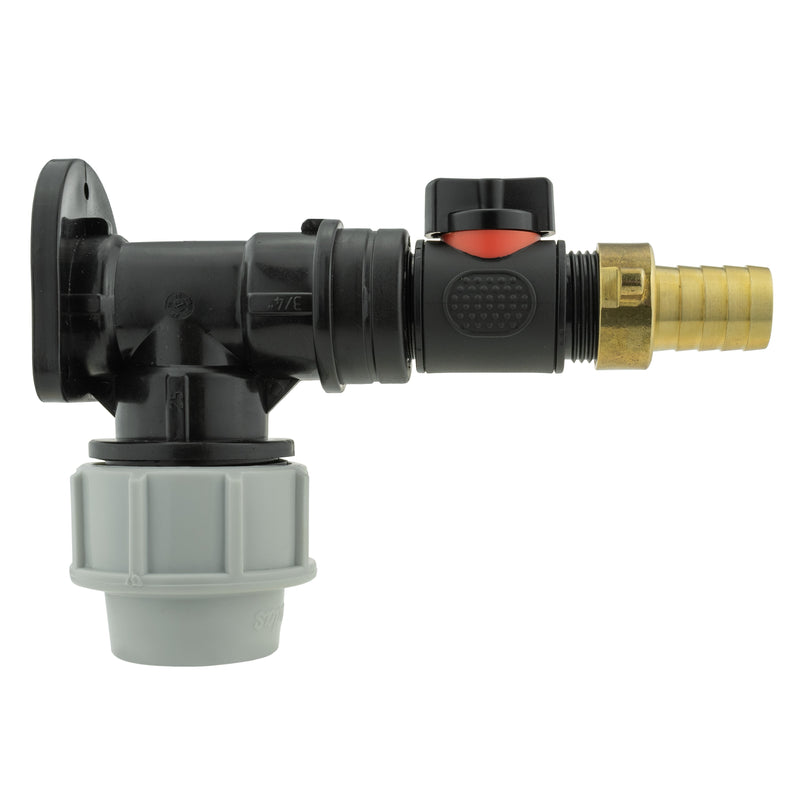 Wall Flange Kit 25mm MDPE + In-Line Valve + 19mm Brass Barb - Home & Garden > Lawn & Garden Tech Hose & Fittings
