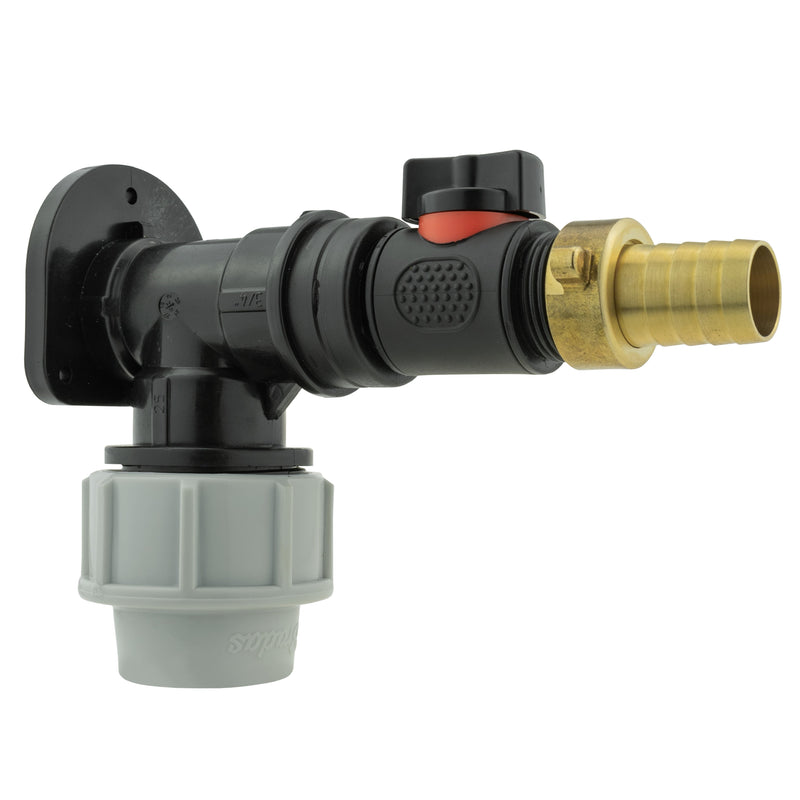 Wall Flange Kit 25mm MDPE + In-Line Valve + 19mm Brass Barb - Home & Garden > Lawn & Garden Tech Hose & Fittings