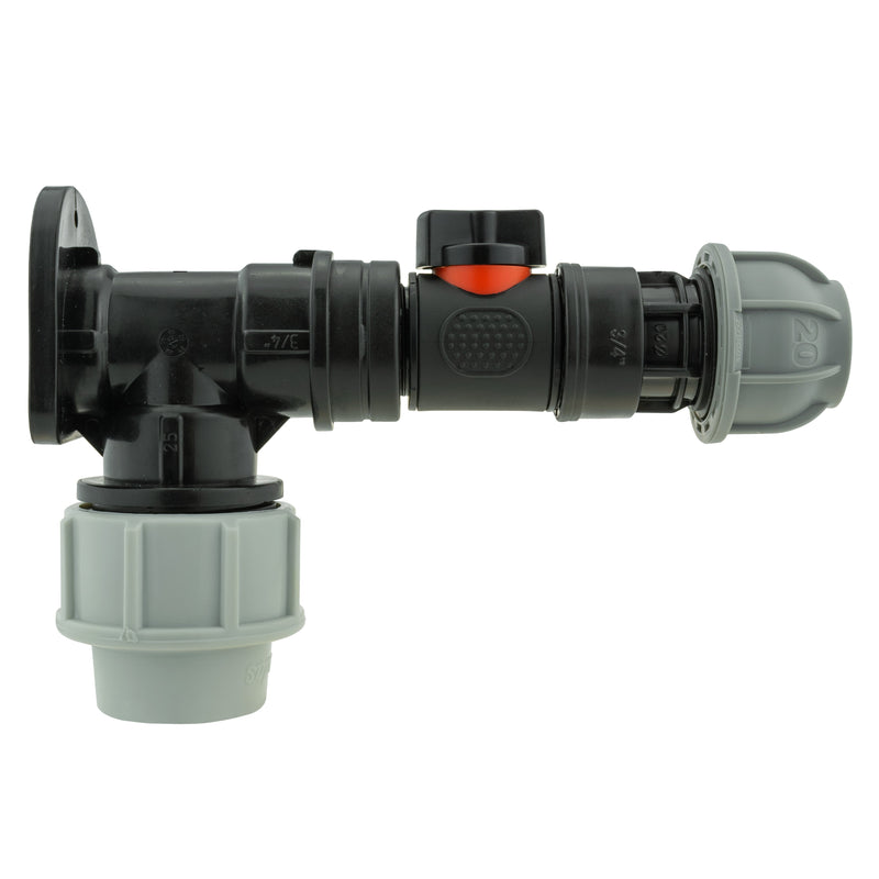 Wall Flange Kit 25mm MDPE + In-Line Valve + 25mm MDPE Joiner - Home & Garden > Lawn & Garden Tech Hose & Fittings