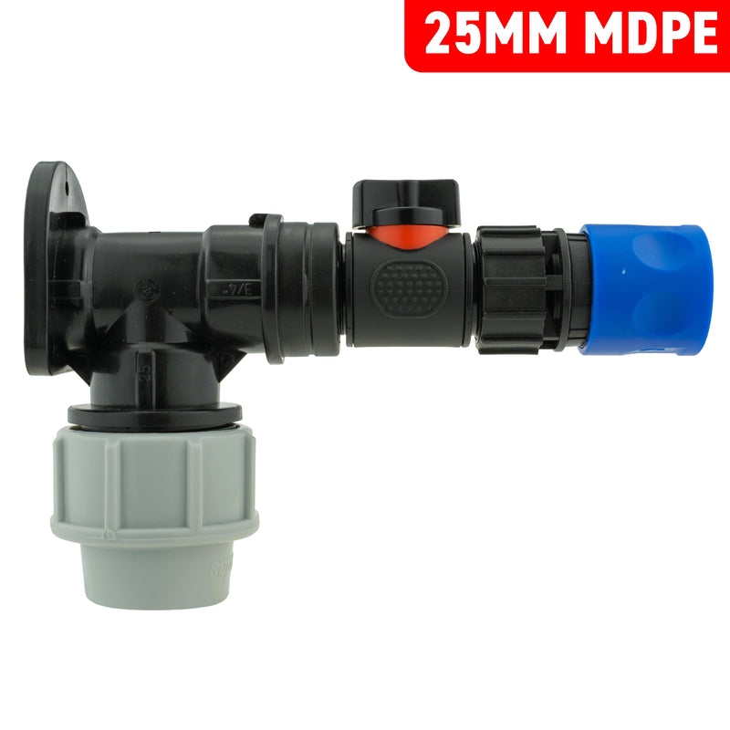 Wall Flange Kit 25mm MDPE + In-Line Valve & Female Quick Connector - Home & Garden > Lawn & Garden Tech Hose & Fittings
