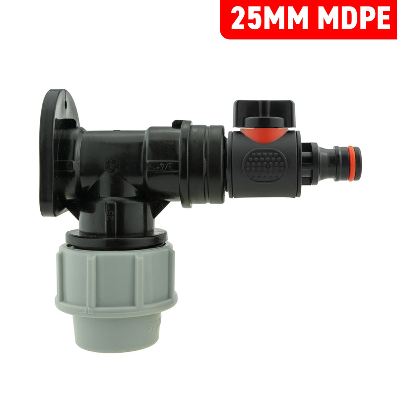 Wall Flange Kit 25mm MDPE + Valve with Male Quick Connector - Home & Garden > Lawn & Garden Tech Hose & Fittings