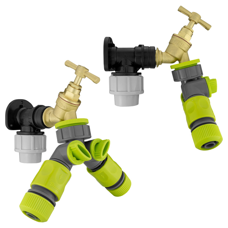 Wall Flange Kit 25mm MDPE + Brass Bib Tap + Two Way Splitter + Connectors - Home & Garden > Lawn & Garden Tech Hose & Fittings