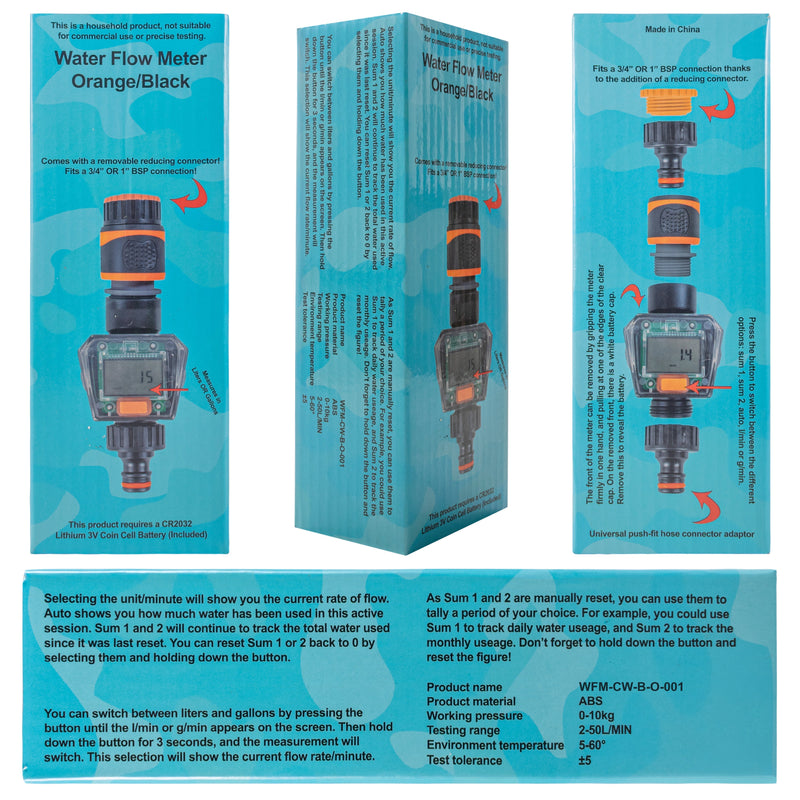 Water Flow Meter Black/Orange - Hardware > Tools > Measuring Tools & Sensors > Flow Meters & Controllers