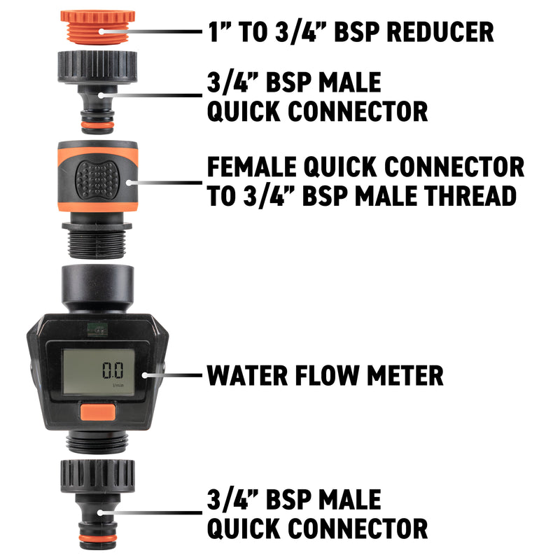 Water Flow Meter Black/Orange - Hardware > Tools > Measuring Tools & Sensors > Flow Meters & Controllers