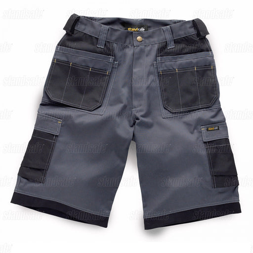 Standsafe WK020 Contrast Holster Pocket Work Shorts Grey 32" Waist - Apparel & Accessories > Clothing > Uniforms > Contractor Pants & Coveralls SALE SHORTS