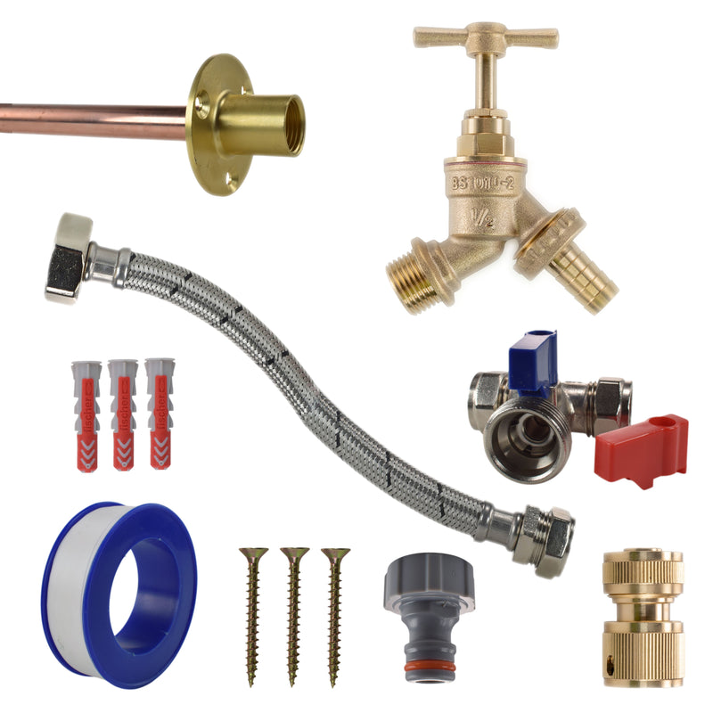 Brass Barbed Bib Tap STANDARD Connection Kit - Garden watering