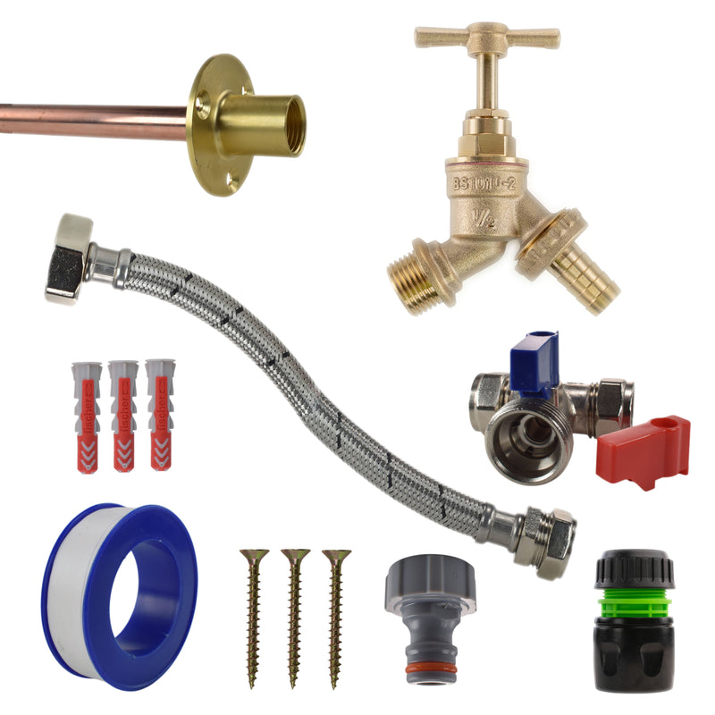 Brass Barbed Bib Tap STANDARD Connection Kit - Garden watering