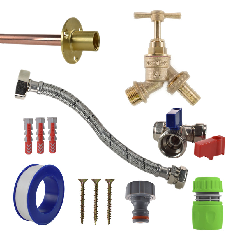 Brass Barbed Bib Tap STANDARD Connection Kit - Garden watering