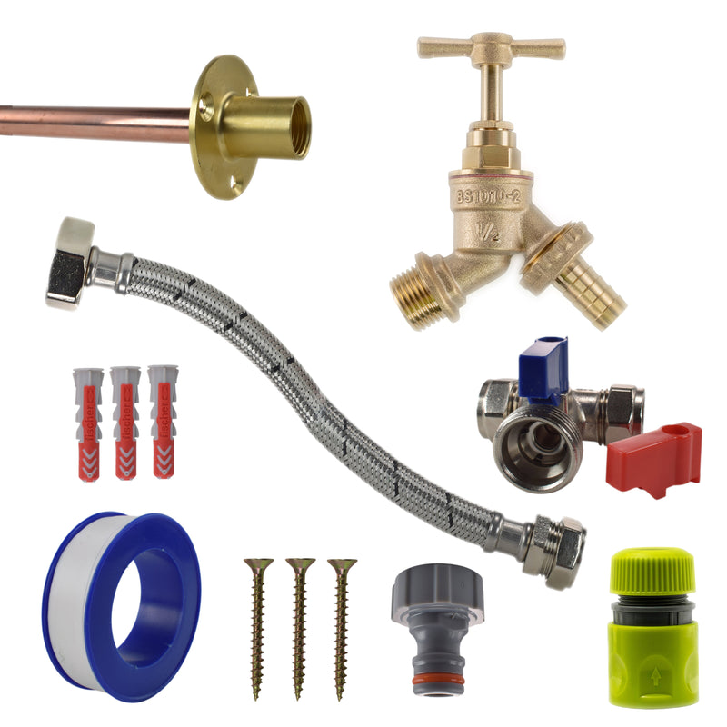 Brass Barbed Bib Tap STANDARD Connection Kit - Garden watering
