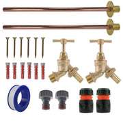 Brass Barbed Bib Tap BASIC Connection Kit x2 - Garden watering