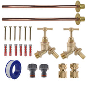 Brass Barbed Bib Tap BASIC Connection Kit x2 - Garden watering