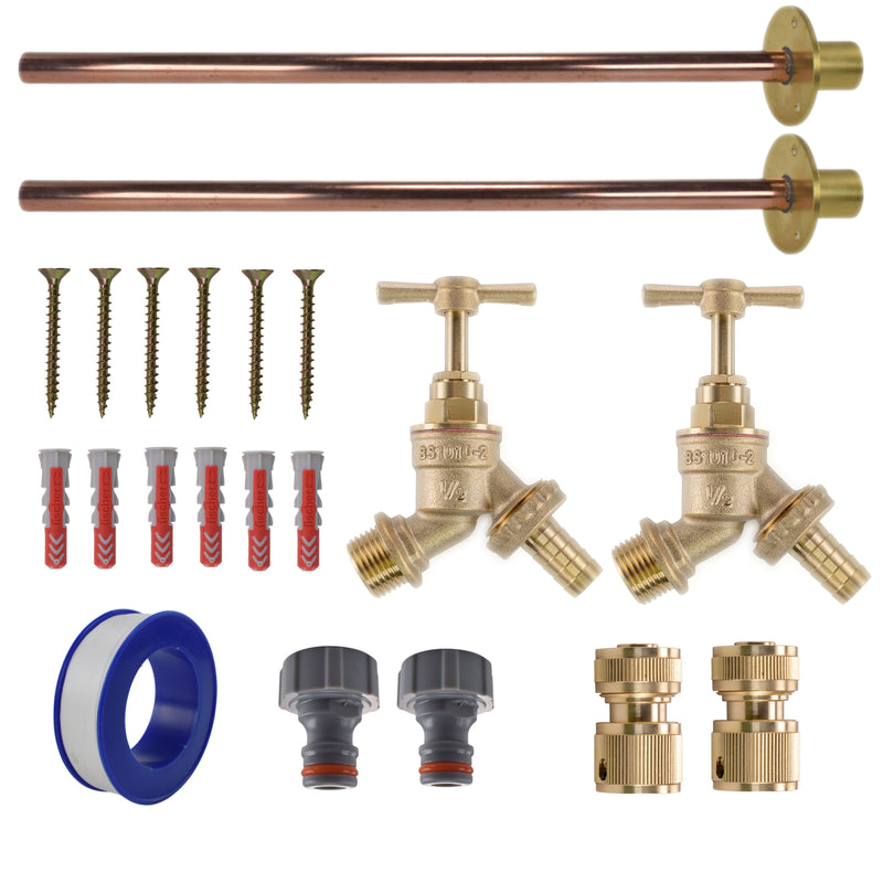 Brass Barbed Bib Tap BASIC Connection Kit x2 - Garden watering