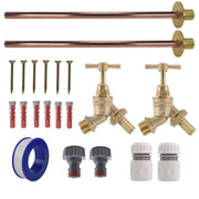 Brass Barbed Bib Tap BASIC Connection Kit x2 - Garden watering