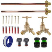 Brass Barbed Bib Tap BASIC Connection Kit x2 - Garden watering