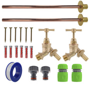 Brass Barbed Bib Tap BASIC Connection Kit x2 - Garden watering