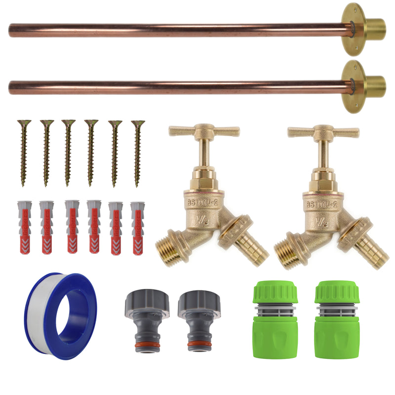 Brass Barbed Bib Tap BASIC Connection Kit x2 - Garden watering