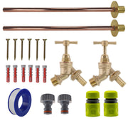 Brass Barbed Bib Tap BASIC Connection Kit x2 - Garden watering