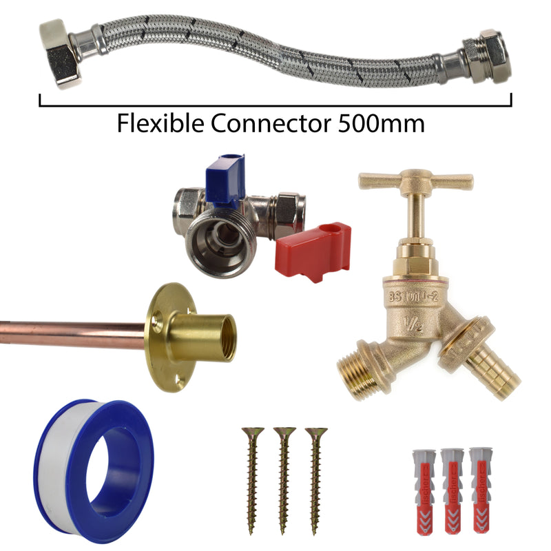 Brass Barbed Bib Tap STANDARD Connection Kit - Garden watering