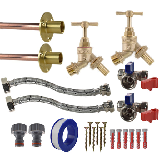 Brass Barbed Bib Tap STANDARD Connection Kit x2 - Garden watering
