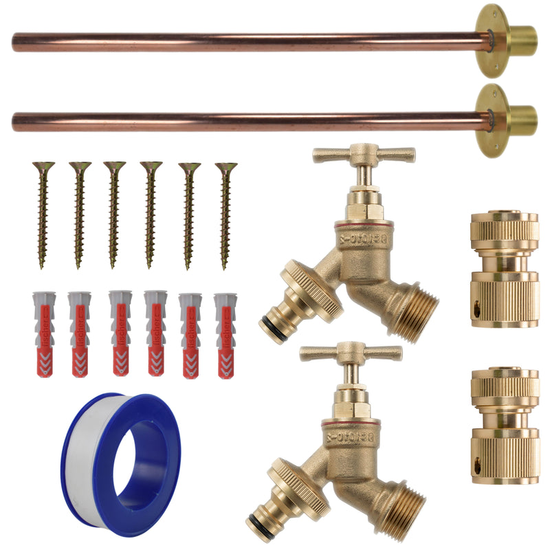Brass Quick Connect Bib Tap BASIC Connection Kit x2 - Garden watering