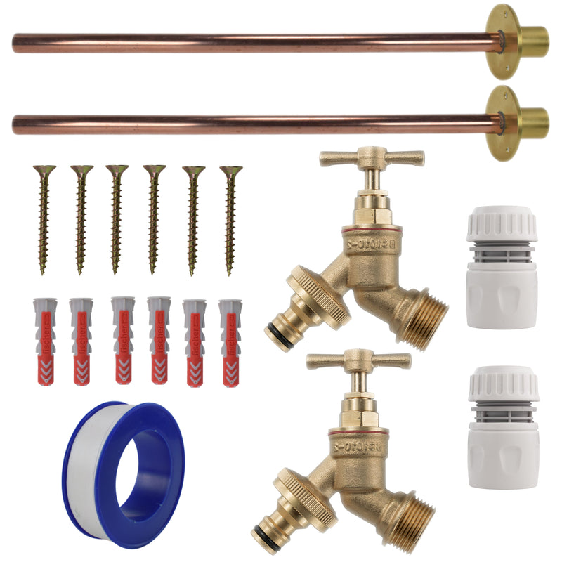 Brass Quick Connect Bib Tap BASIC Connection Kit x2 - Garden watering