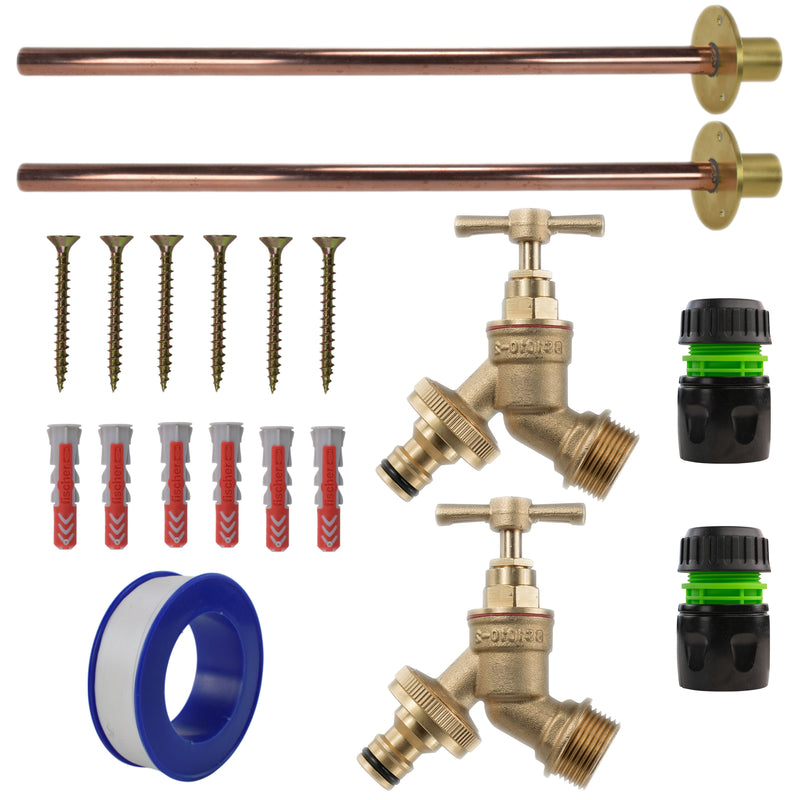 Brass Quick Connect Bib Tap BASIC Connection Kit x2 - Garden watering