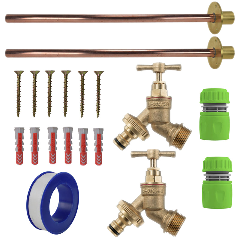 Brass Quick Connect Bib Tap BASIC Connection Kit x2 - Garden watering